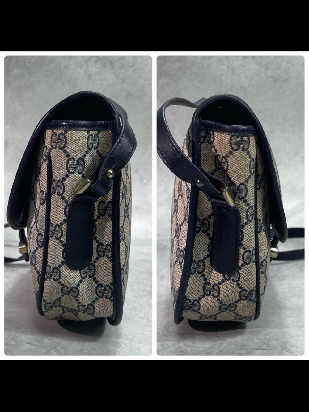Gucci Beige GG Supreme Canvas Shoulder Bag with Navy Trim - Picture 7 of 11
